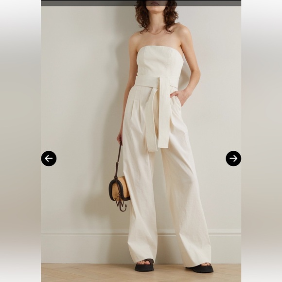 A.L.C. Elsie Strapless Belted Linen-Blend Jumpsuit Ecru